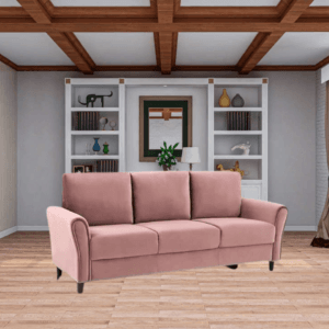 RM Home IKBILYA Three Seater Sofa Velvet Fabric (Peach)