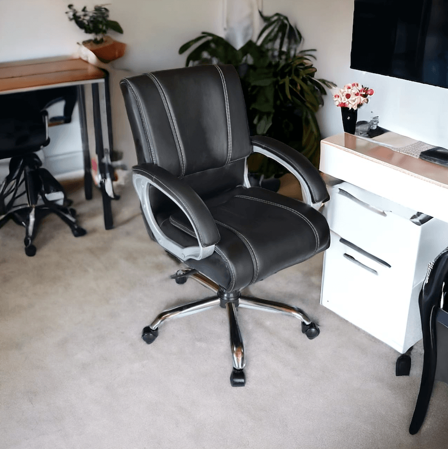 a chair and desk in a room