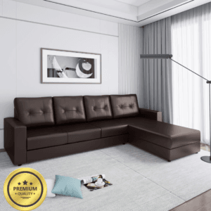 RM HOME Freya L Shape 6 Seater RHS Leather Color Brown One Year Warranty
